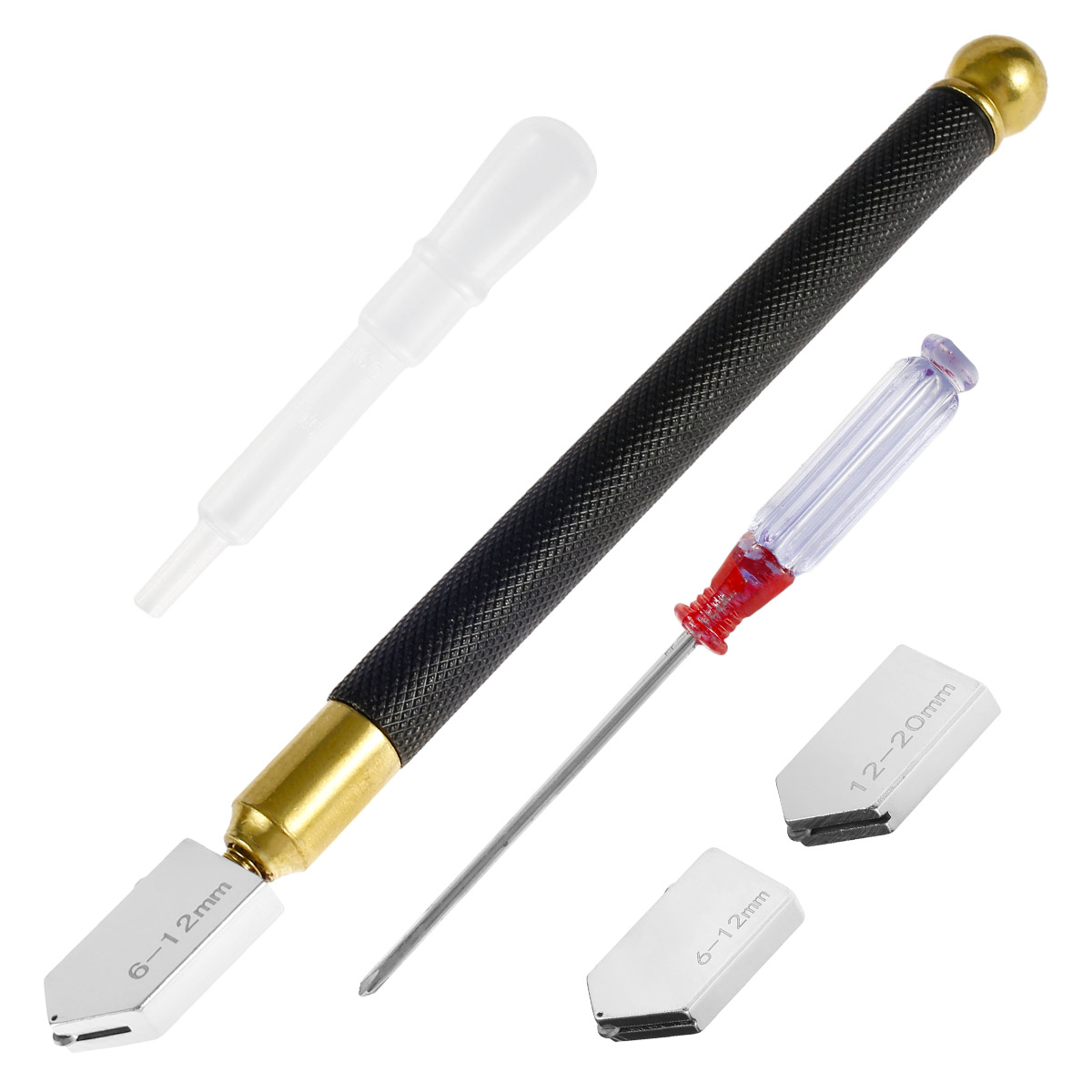 Duety Glass Cutter Kit with Cutting Oil, 2mm-20mm Cutting Head, Aotomatic Oil Feed, Pencil Oil Feed Carbide Tip Glass Cutter Tool, Size: 5pcs
